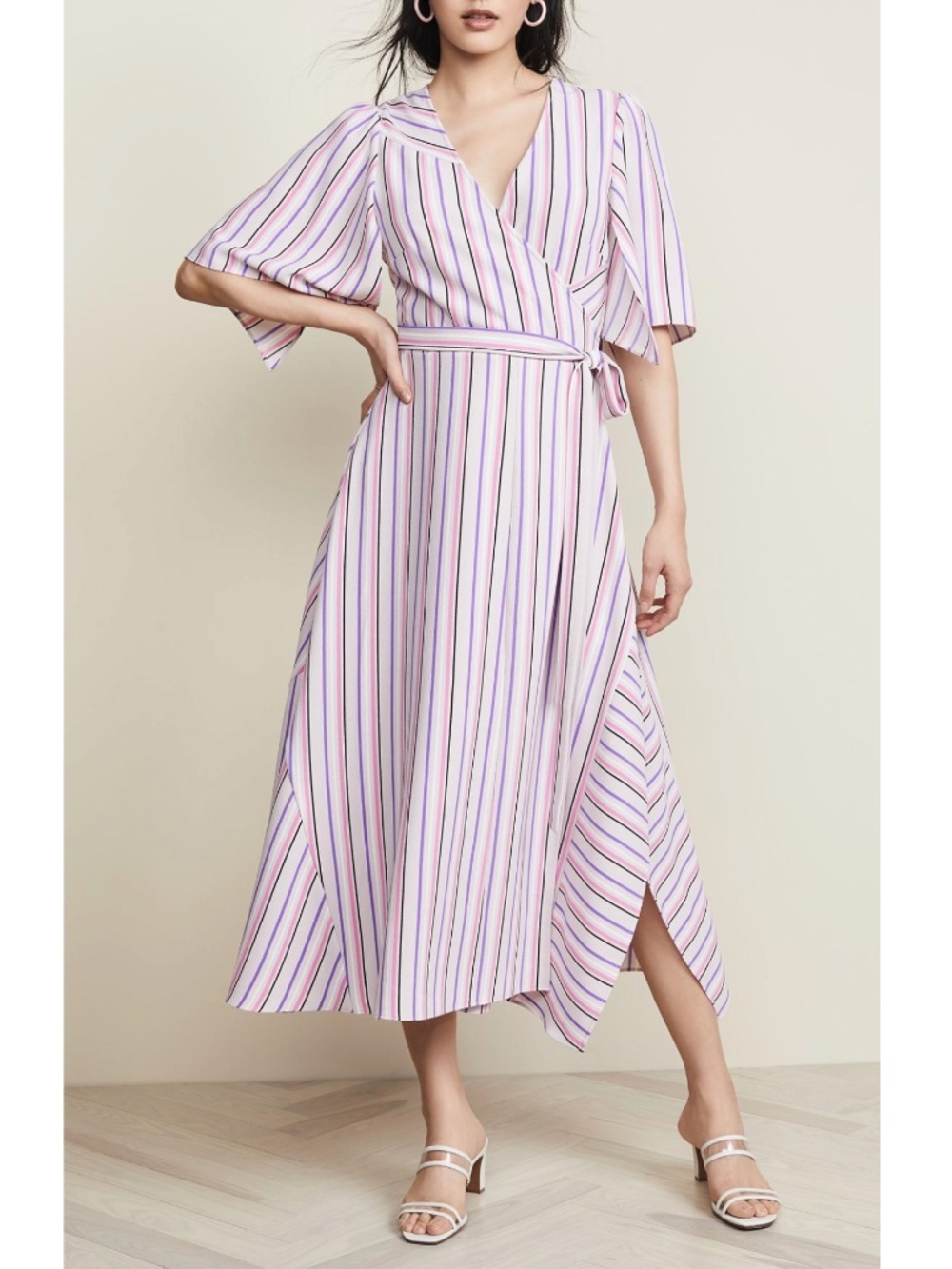 Hofmann Copenhagen Short Sleeve V-Neck Striped Maxi Wrap Dress Size 10